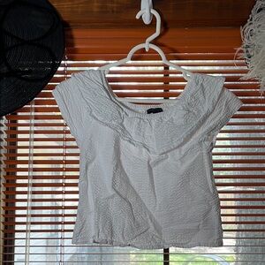 French Toast Gray Cream Ruffled Bib Collar Blouse